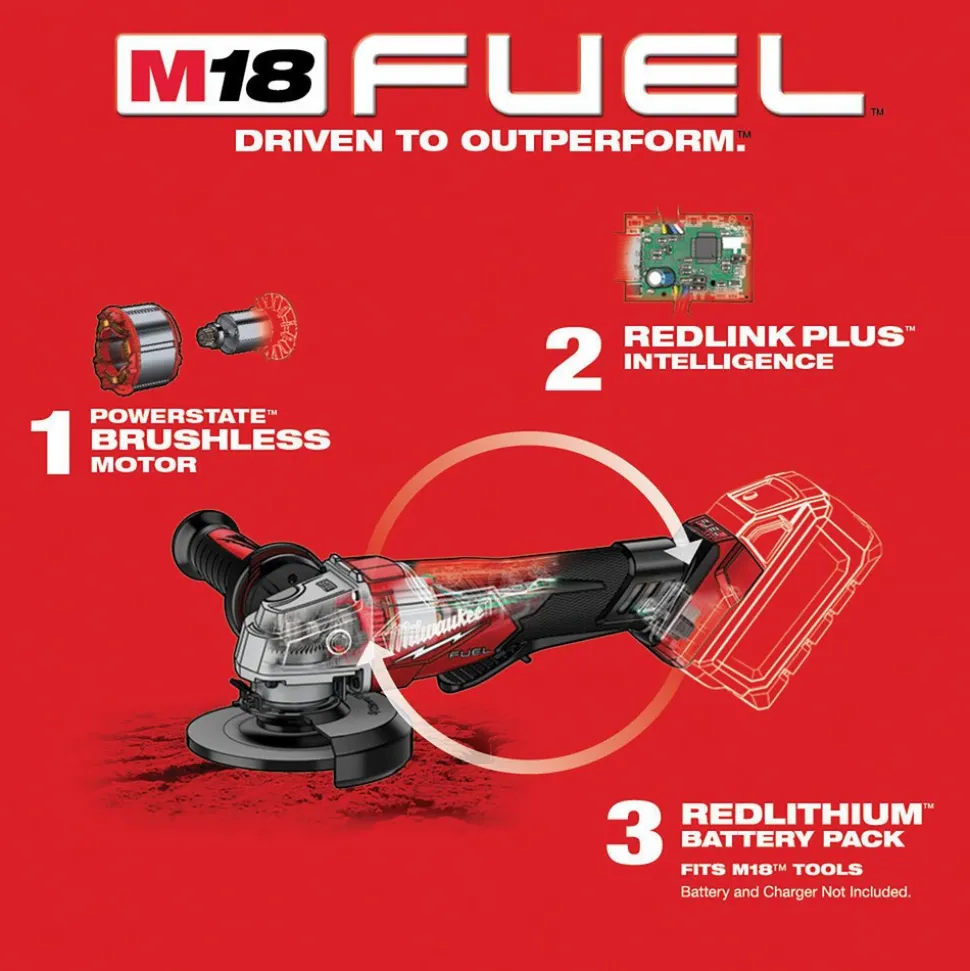 M18 FUEL™ 4-1/2"/5" Braking Grinder Paddle Switch, No-Lock (Bare Tool)