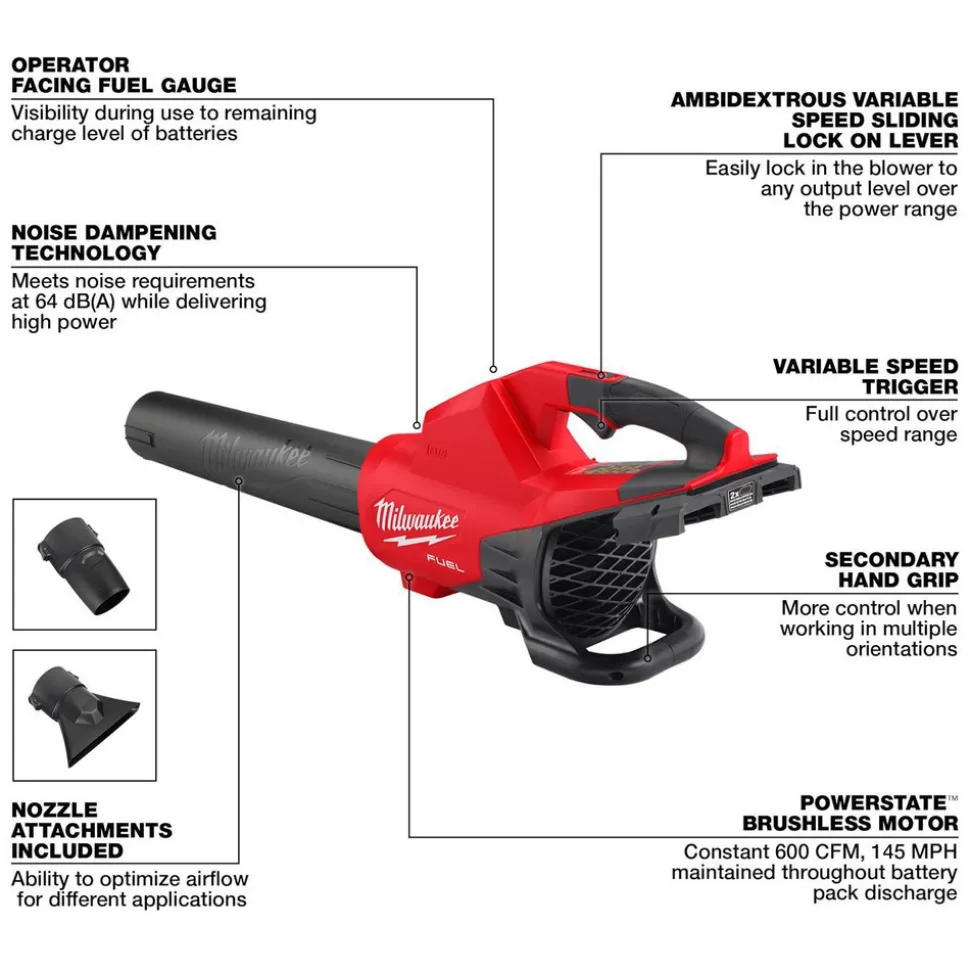 M18 FUEL™ Dual Battery Blower (Bare Tool): 600 CFM, 145 mph
