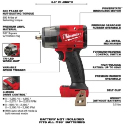 M18 FUEL™ 3/8 " Mid-Torque Impact Wrench w/ Friction Ring (Bare Tool)