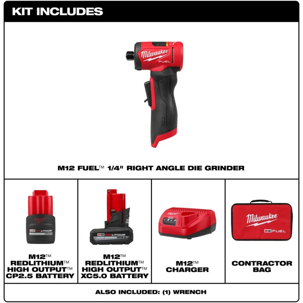 M12 FUEL™ 1/4" Right Angle Die Grinder Kit