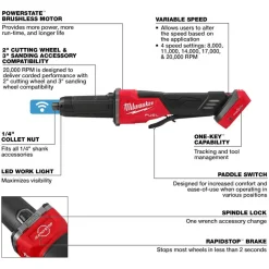 M18 FUEL™ Variable Speed, Braking Die Grinder, Paddle Switch w/ ONE-KEY™, 2