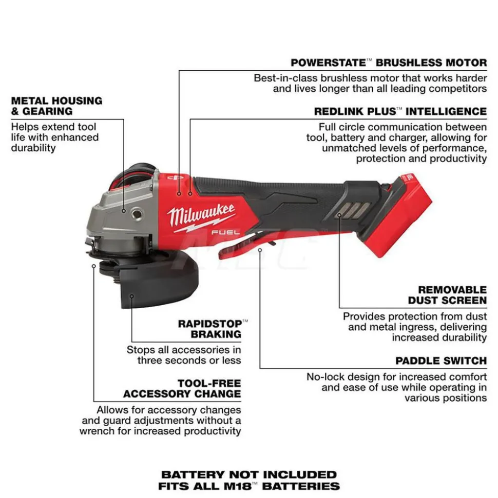 M18 FUEL™ 4-1/2"/5" Variable Speed Braking Grinder, Paddle Switch No-Lock