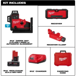 M12™ Green 360° 3-Plane Laser with Automatic Alignment & Receiver