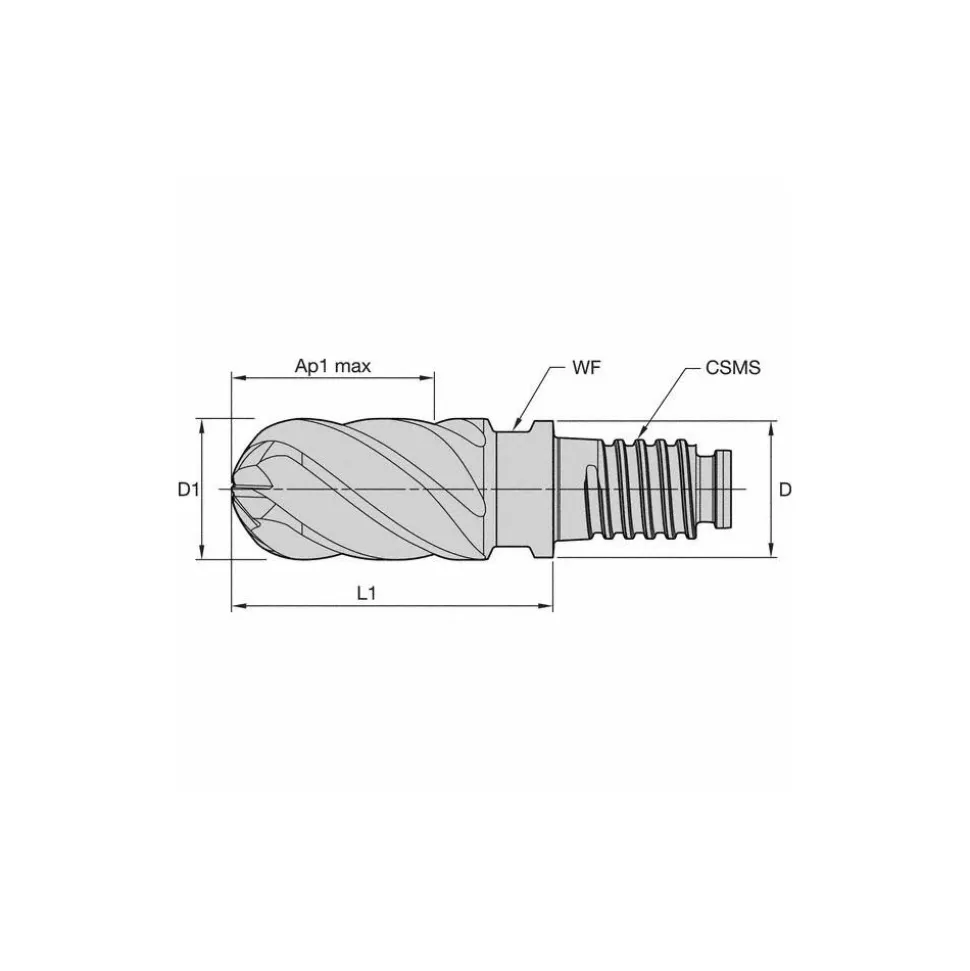 3/8" Mill Dia, 9/16" LOC, Solid Carbide Ball End Mill Head