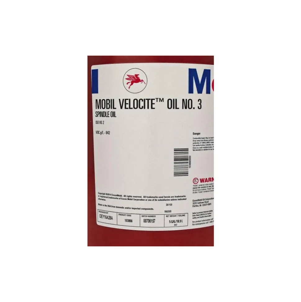 Mobil Velocite Oil Numbered Spindle Machine Oil: 5 gal Pail, ISO 2