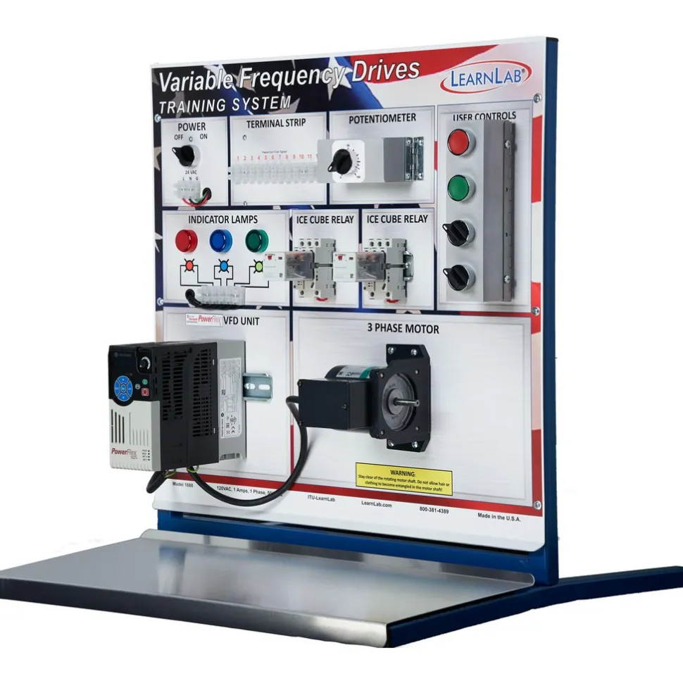 Motion Control & Power Transmission Training Systems: Type: Variable Frequency Drive; Includes: Ice Cube Control Relays, Three Phase Motor, Wye Wound Induction Motor, Rheostat Control (0-10V & 5-20MA), Industrial Stop-Start Controls, Industrial Panel Indication, Selector Switches