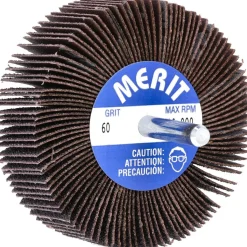 Mounted Flap Wheel: 3" Dia, 1" Face Width, 60 Grit, Aluminum Oxide