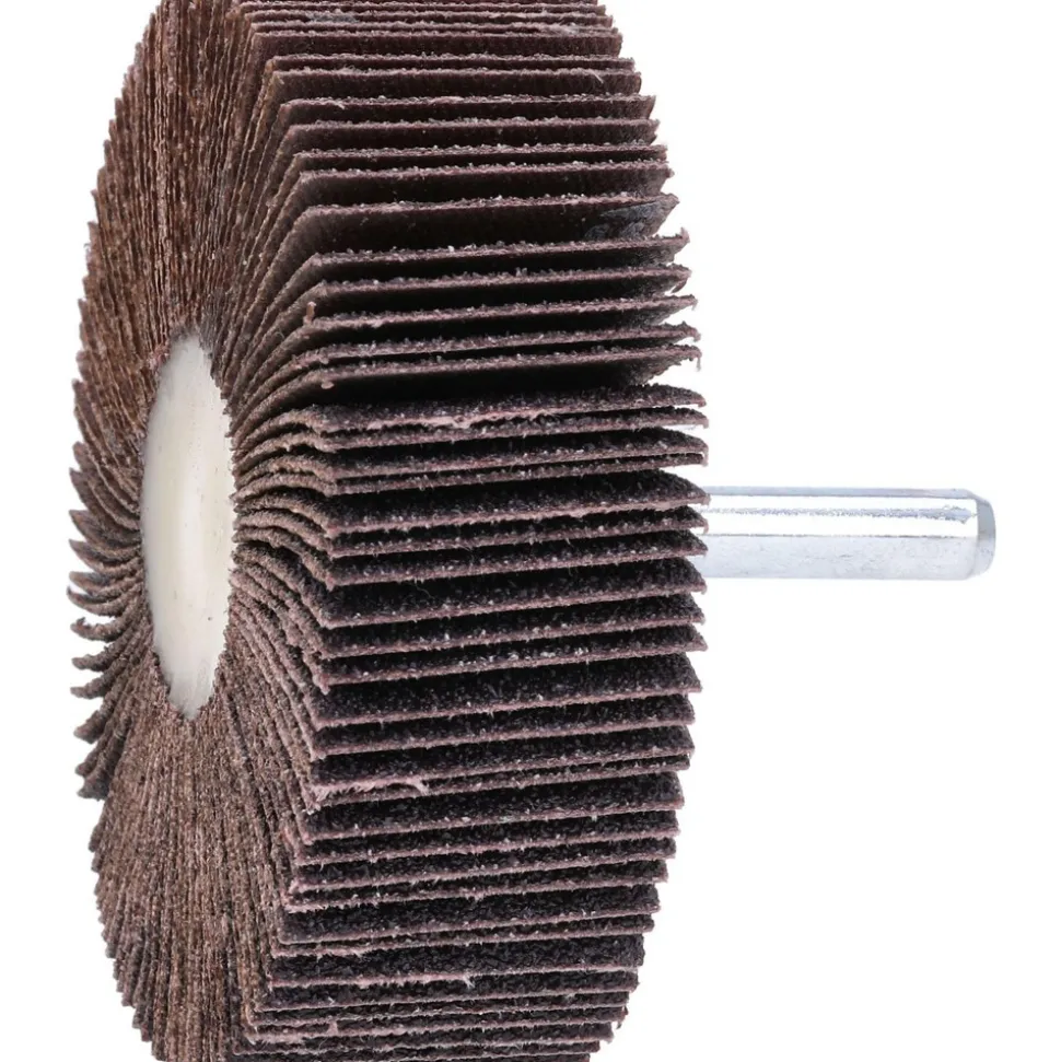 Mounted Flap Wheel: 3" Dia, 1" Face Width, 60 Grit, Aluminum Oxide