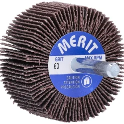 Mounted Flap Wheel: 2" Dia, 1" Face Width, 60 Grit, Aluminum Oxide