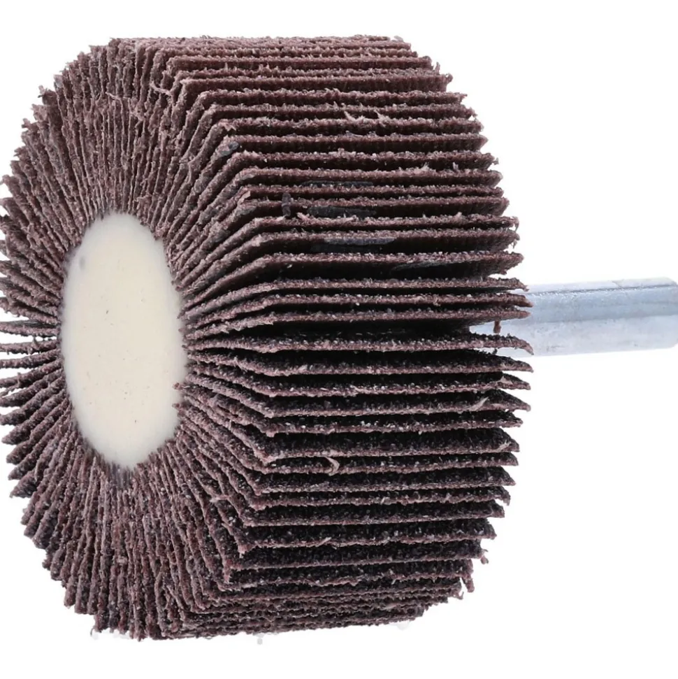 Mounted Flap Wheel: 2" Dia, 1" Face Width, 60 Grit, Aluminum Oxide