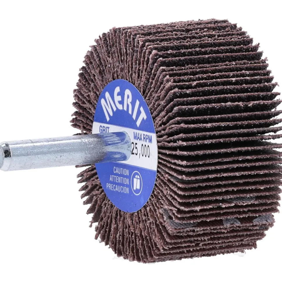Mounted Flap Wheel: 2" Dia, 1" Face Width, 60 Grit, Aluminum Oxide