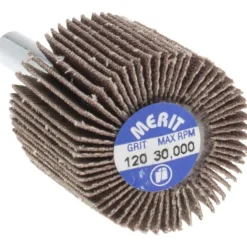 Mounted Flap Wheel: 1" Dia, 1" Face Width, 120 Grit, Aluminum Oxide