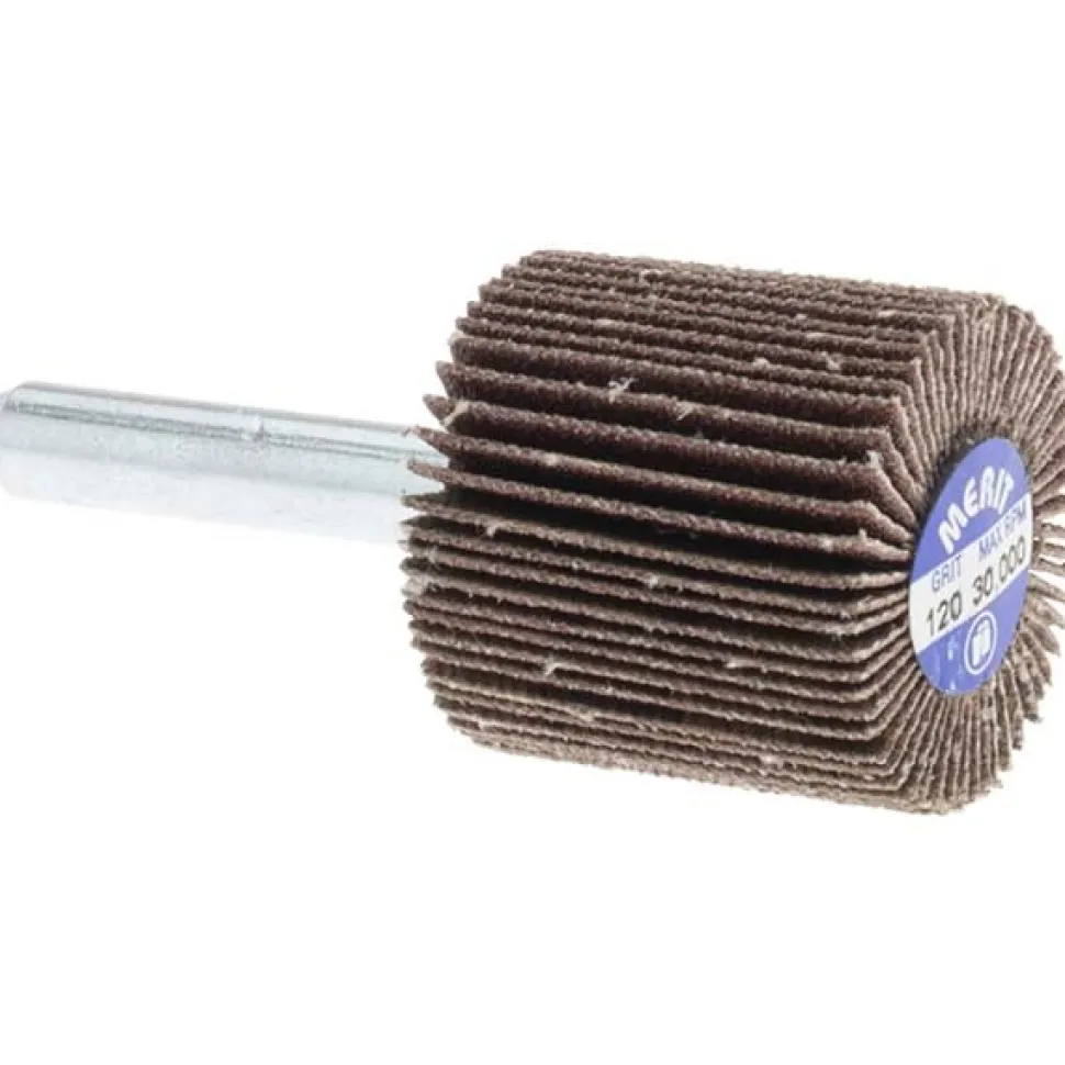Mounted Flap Wheel: 1" Dia, 1" Face Width, 120 Grit, Aluminum Oxide