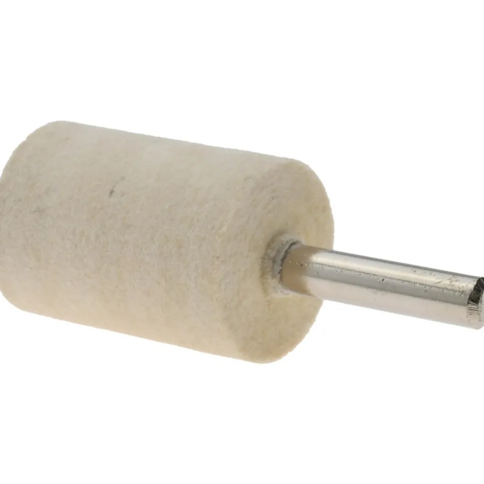 Mounted Polishing Bob: Cylinder Shape, 1" Max Dia, 1/4" Shank Dia, Wool Felt