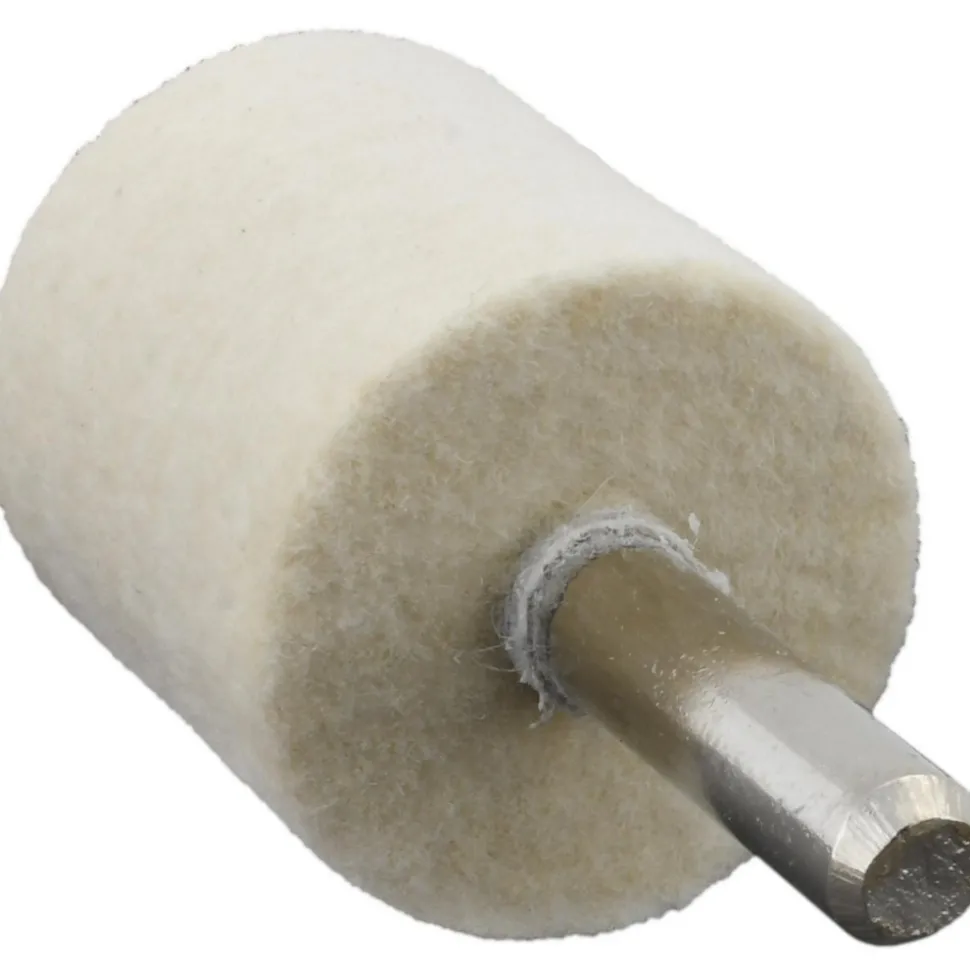 Mounted Polishing Bob: Cylinder Shape, 1" Max Dia, 1/4" Shank Dia, Wool Felt