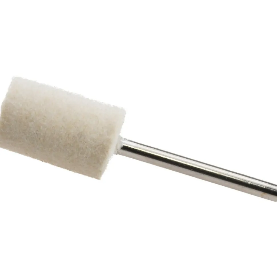 Mounted Polishing Bob: Cylinder Shape, 1/2" Max Dia, 1/8" Shank Dia, Wool Felt