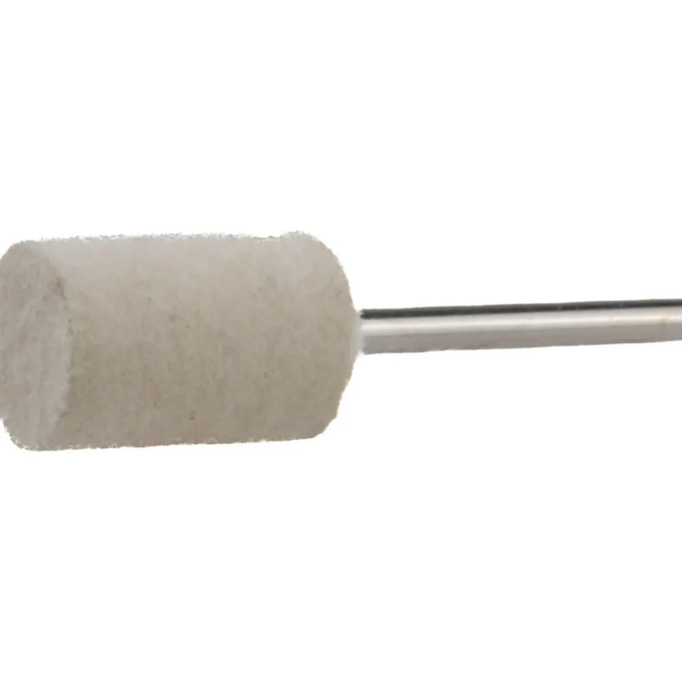 Mounted Polishing Bob: Cylinder Shape, 1/2" Max Dia, 1/8" Shank Dia, Wool Felt