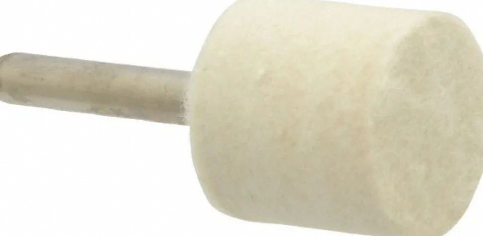 Mounted Polishing Bob: Cylinder Shape, 1" Max Dia, 1/4" Shank Dia, Wool Felt