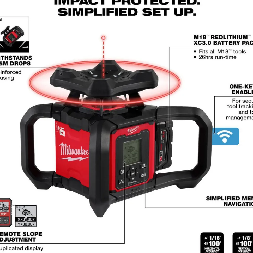 M18™ Red Exterior Dual Slope Rotary Laser Level Kit with Receiver & Remote