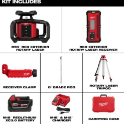 M18™ Red Exterior Rotary Laser Level Kit with Receiver, Tripod, & Grade Rod