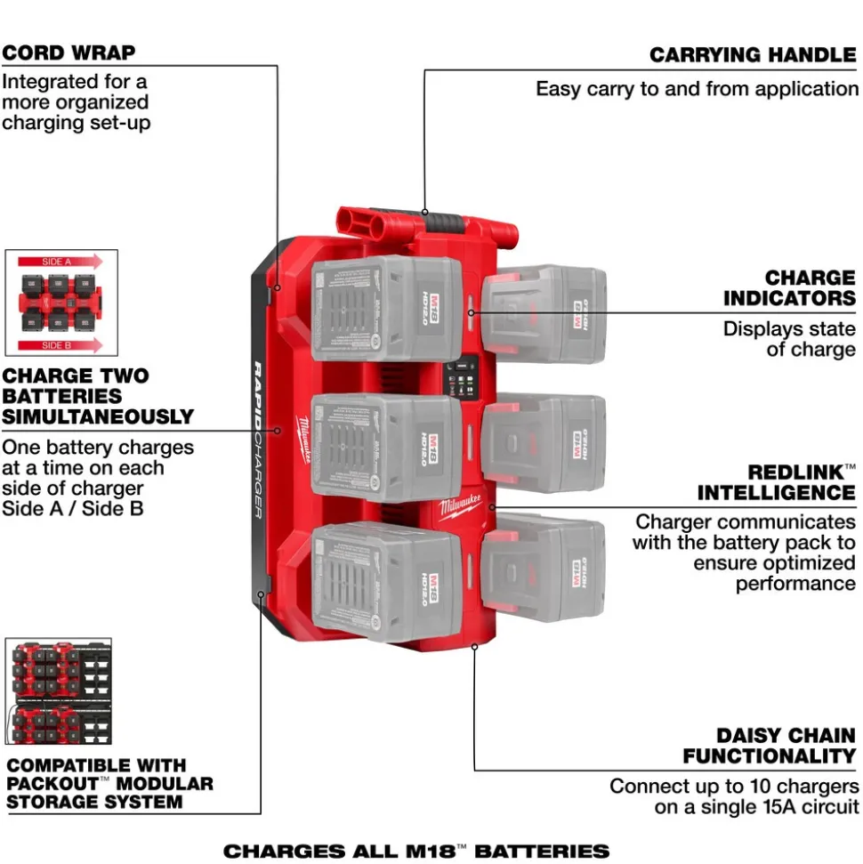 M18™ Six Bay Daisy Chain Rapid Charger w/ PACKOUT™ Compatibility