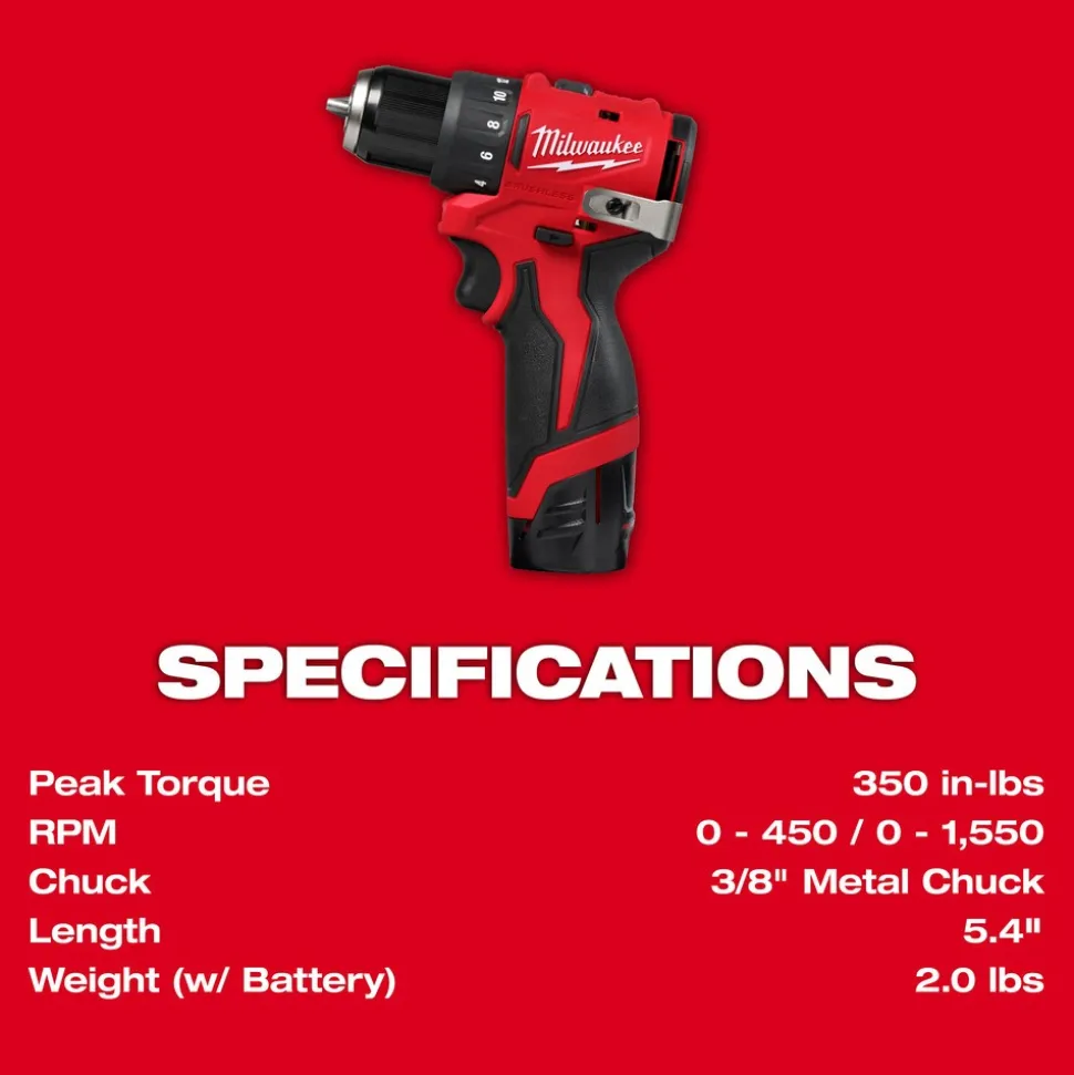 M12™ Subcompact Brushless 3/8" Drill/Driver Kit