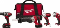 M18™ 4-Tool Combo Kit, 1/2" Hammer Drill/Driver & SAWZALL® Recip Saw & 1/4" Hex Impact Driver & Work Light