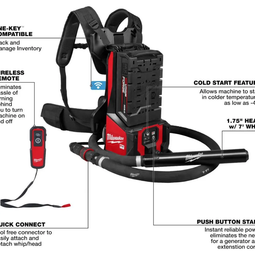 MX FUEL™ Backpack High Cycle Concrete Vibrator Kit w/ 7' Whip / 1.75" Head