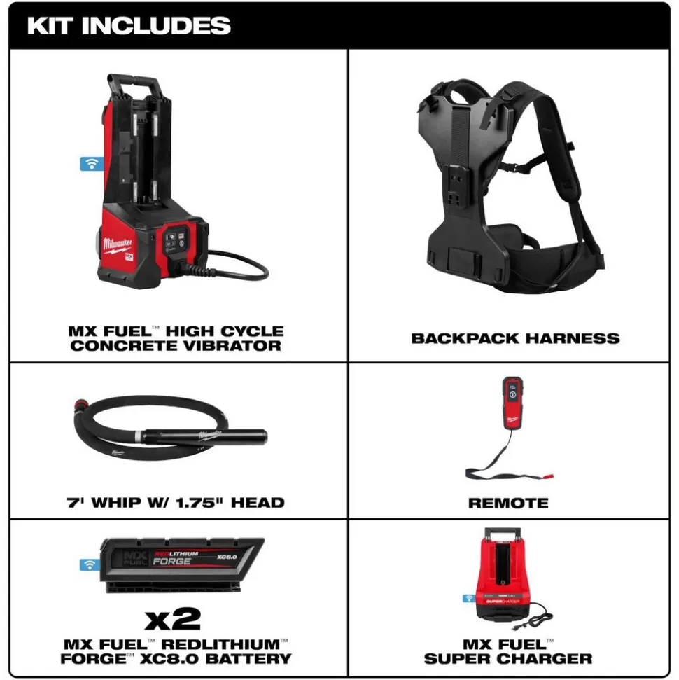 MX FUEL™ Backpack High Cycle Concrete Vibrator Kit w/ 7' Whip / 1.75" Head