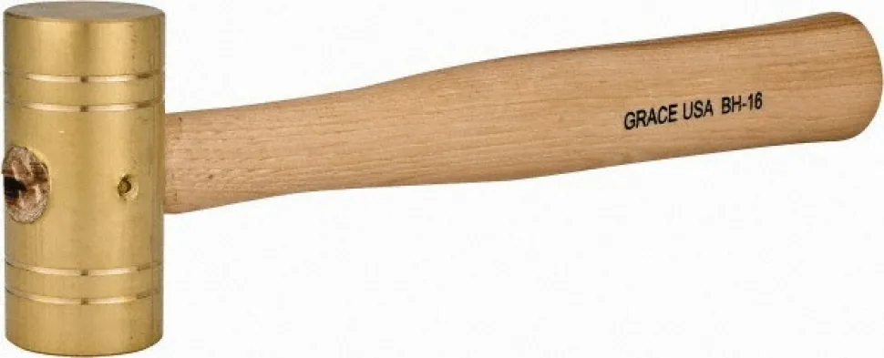 Non-Marring Hammer: 1 lb, 1-1/4" Face Dia, Brass Head