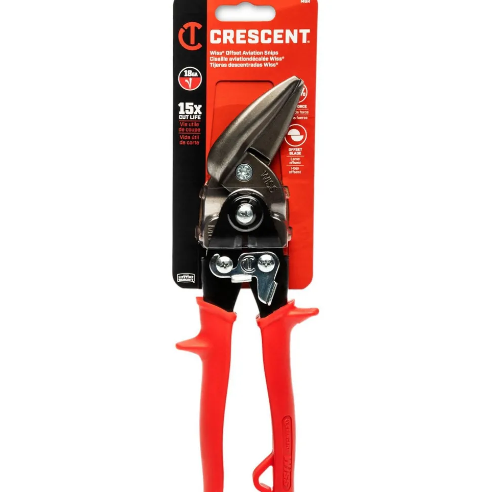 Offset Aviation Snips: 9-1/4" OAL, 1-1/4" LOC, Jaw: Molybdenum Steel Blades