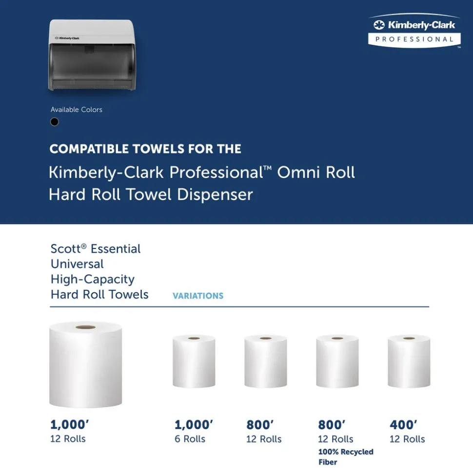 Omni Roll Hard Roll Towel Dispenser, Black, for 1.5" Core Roll Towels, Compact Dispensing, 10.5" x 10.0" x 10.0"