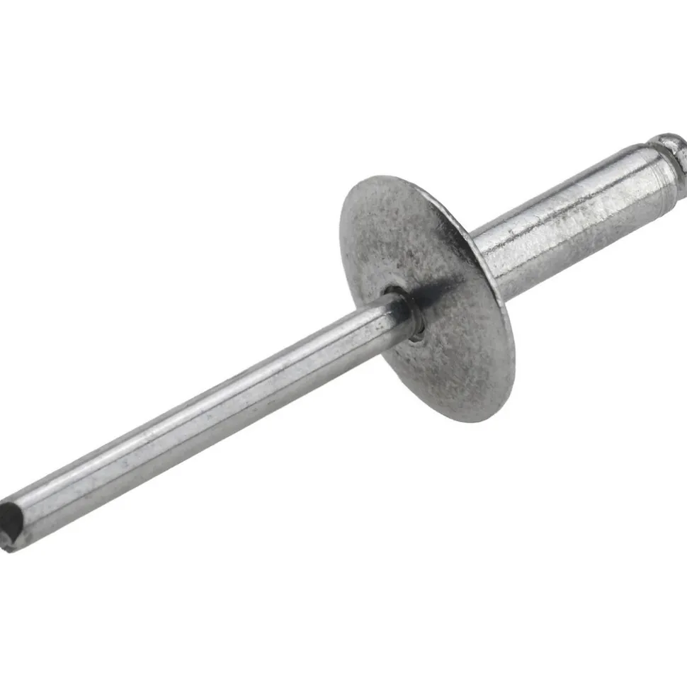 Open End Blind Rivet: Size 68, Large Flange Dome Head, Aluminum Body, Aluminum Mandrel