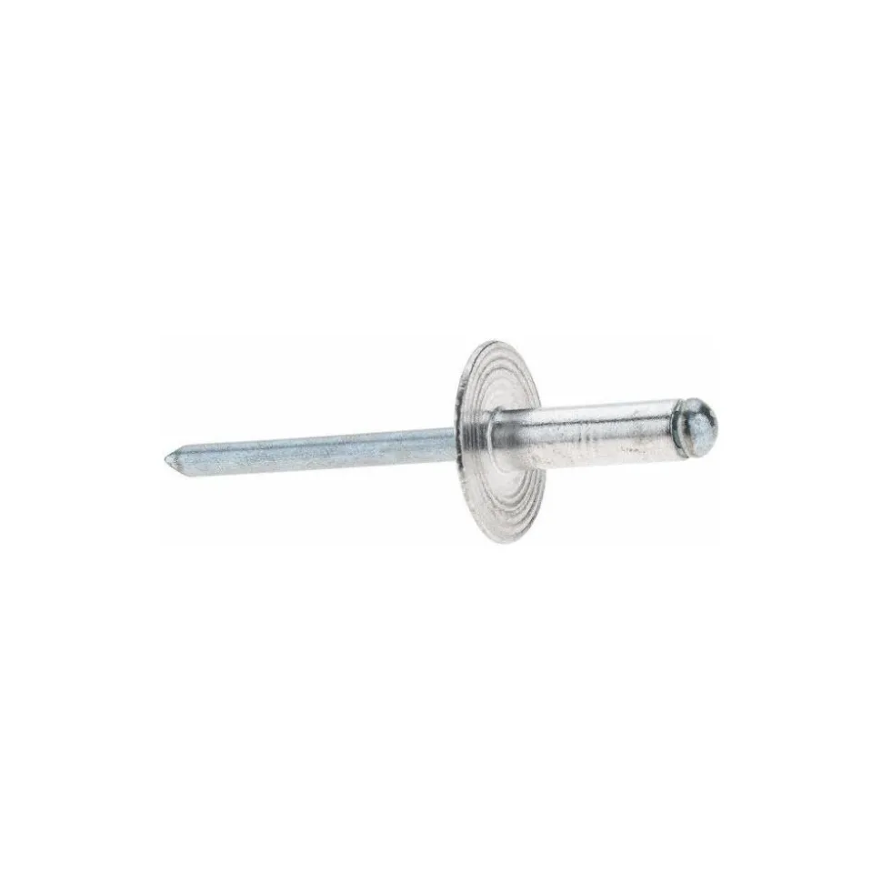 Open End Blind Rivet: Size 66, Large Flange Dome Head, Aluminum Body, Steel Mandrel