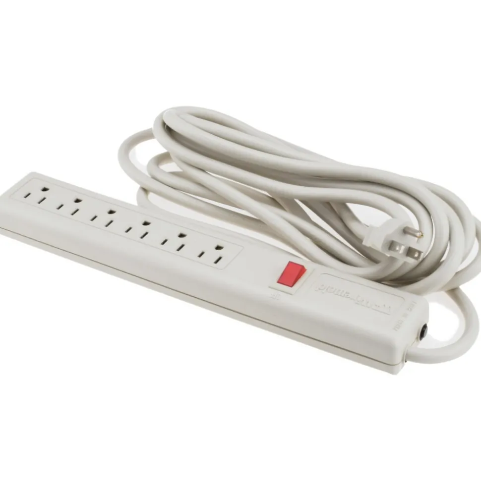 6 Outlets, 120 Volts, 15 Amps, 15' Cord, Power Outlet Strip