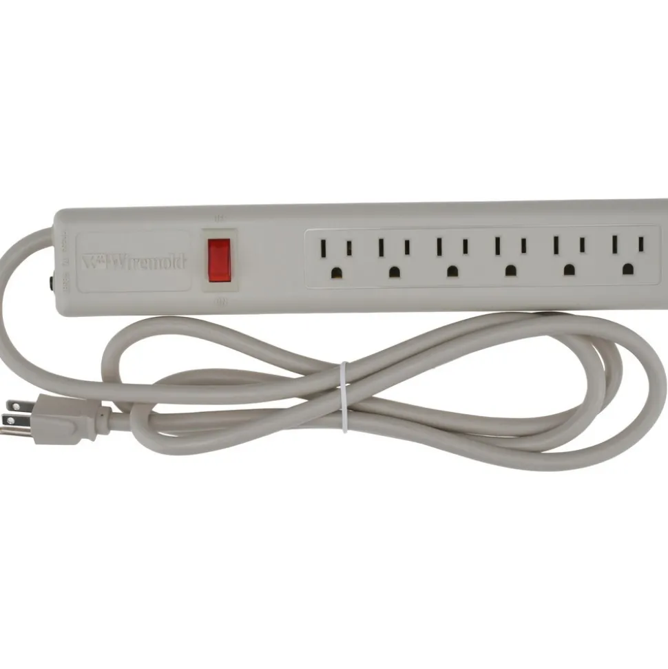 6 Outlets, 120 Volts, 15 Amps, 6' Cord, Power Outlet Strip