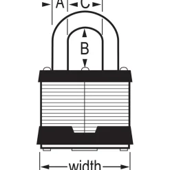 Padlock: Laminated Steel, Keyed Alike, 1-9/16" Wide