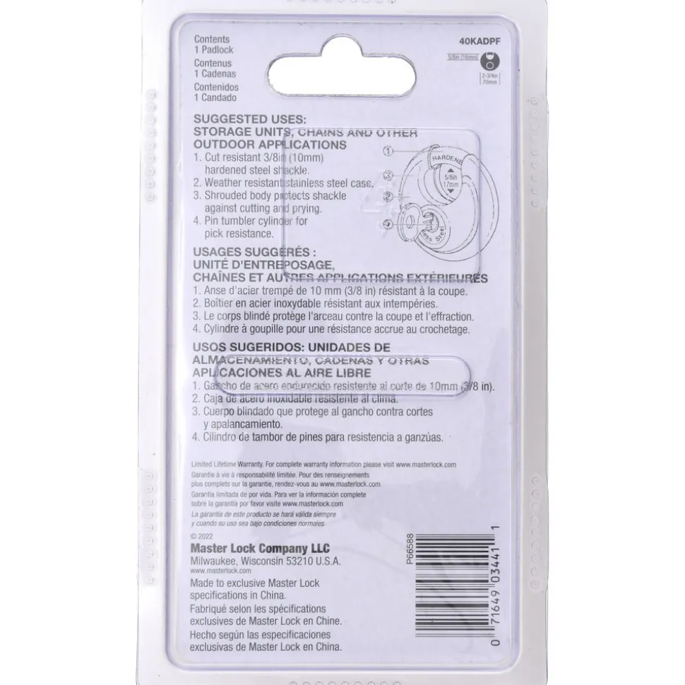 Padlock: Stainless Steel, Keyed Alike, 2-3/4" Wide