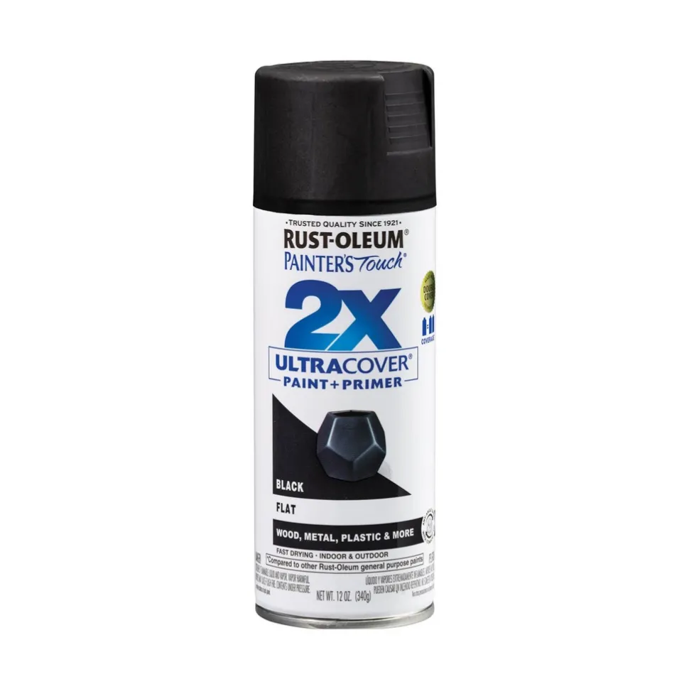 Painter's Touch 2X Ultra Cover Spray Paint, Black, Flat, 12 oz
