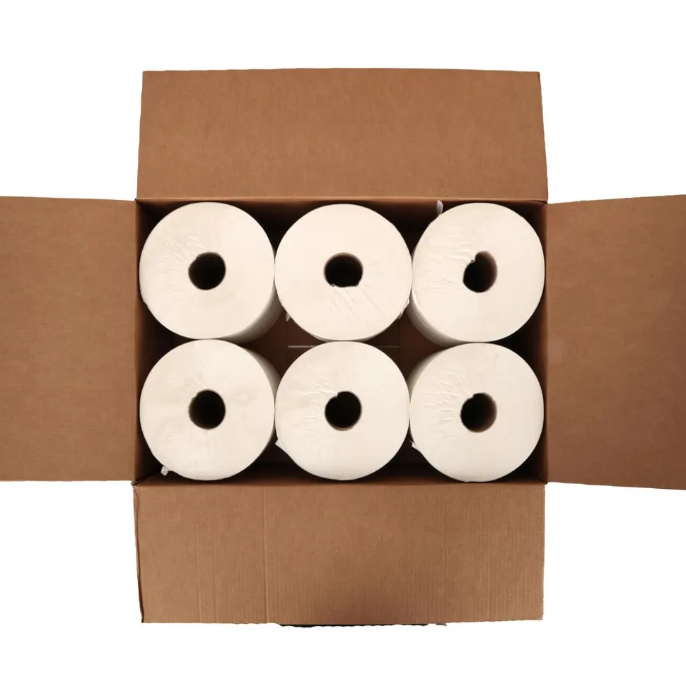 Paper Towels: Center Pull Roll, 6 Rolls per Case, Roll, 2 Ply, White, Recycled Fiber