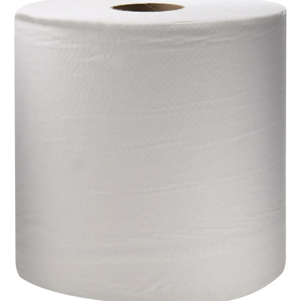 Paper Towels: Center Pull Roll, 6 Rolls per Case, Roll, 2 Ply, White, Recycled Fiber