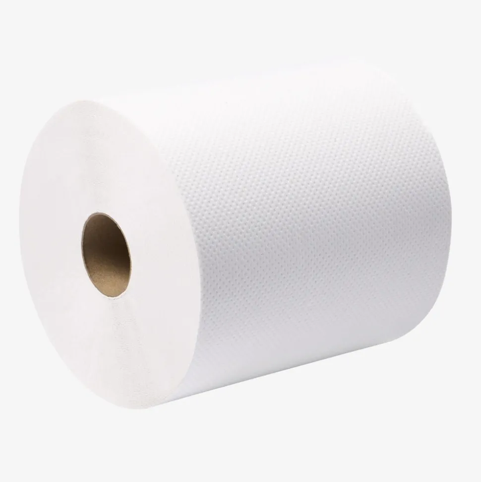 Paper Towels: Hard Roll, 6 Rolls per Case, Roll, 1 Ply, White, Recycled Fiber
