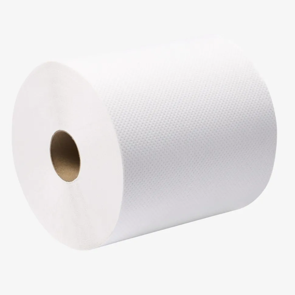 Paper Towels: Hard Roll, 6 Rolls per Case, Roll, 1 Ply, White, Recycled Fiber