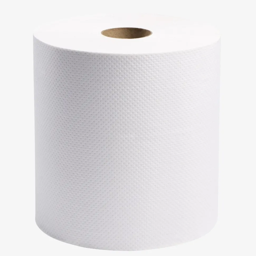 Paper Towels: Hard Roll, 6 Rolls per Case, Roll, 1 Ply, White, Recycled Fiber