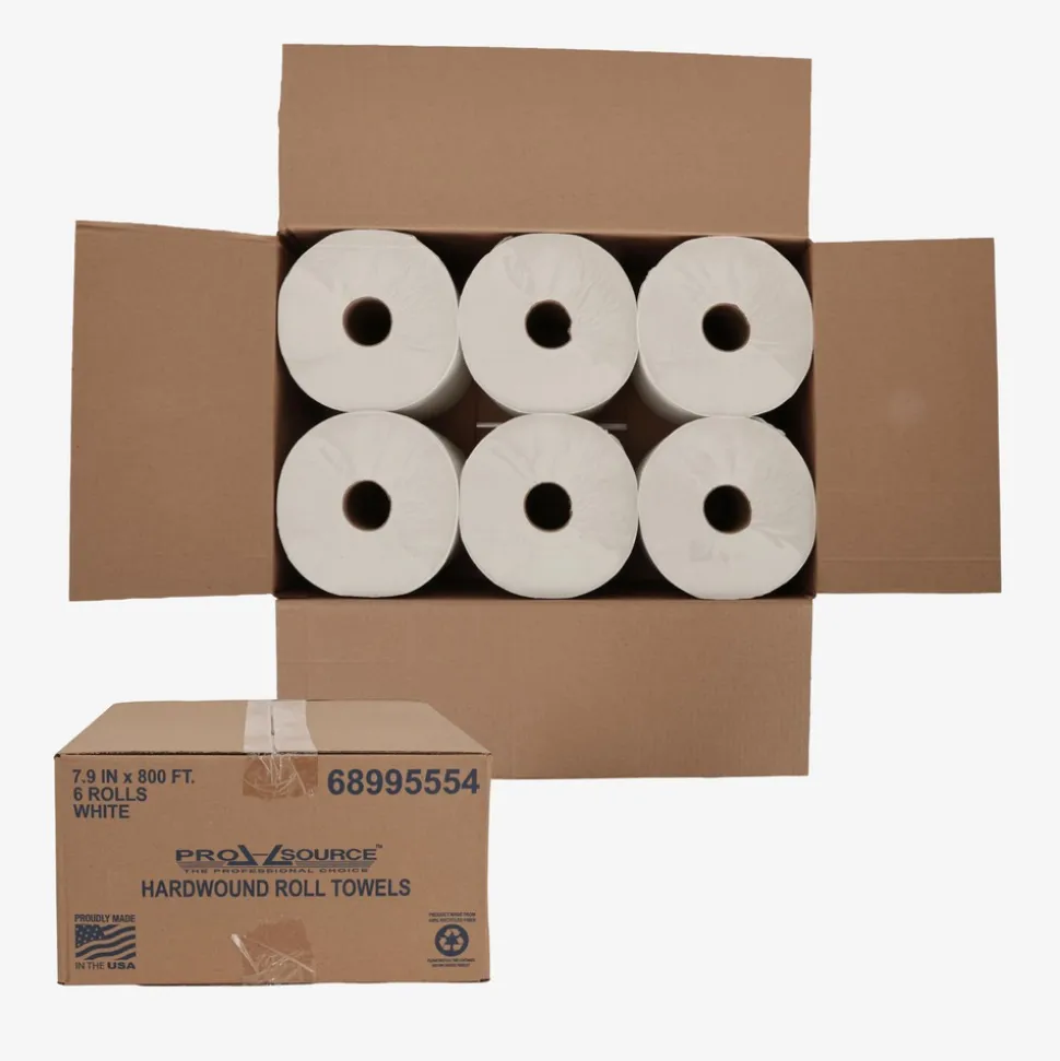 Paper Towels: Hard Roll, 6 Rolls per Case, Roll, 1 Ply, White, Recycled Fiber