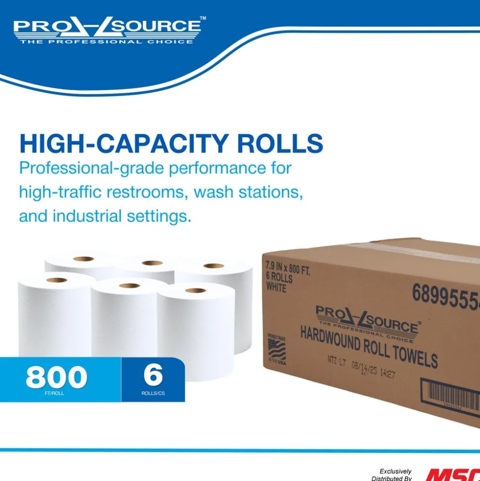 Paper Towels: Hard Roll, 6 Rolls per Case, Roll, 1 Ply, White, Recycled Fiber