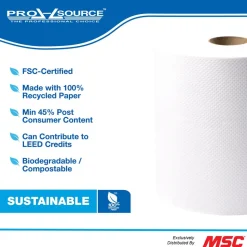 Paper Towels: Hard Roll, 6 Rolls per Case, Roll, 1 Ply, White, Recycled Fiber