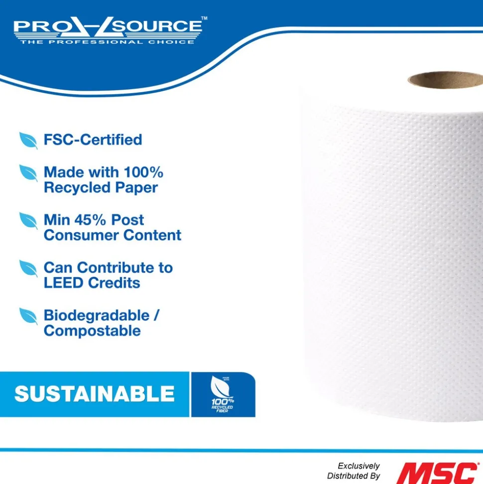 Paper Towels: Hard Roll, 6 Rolls per Case, Roll, 1 Ply, White, Recycled Fiber