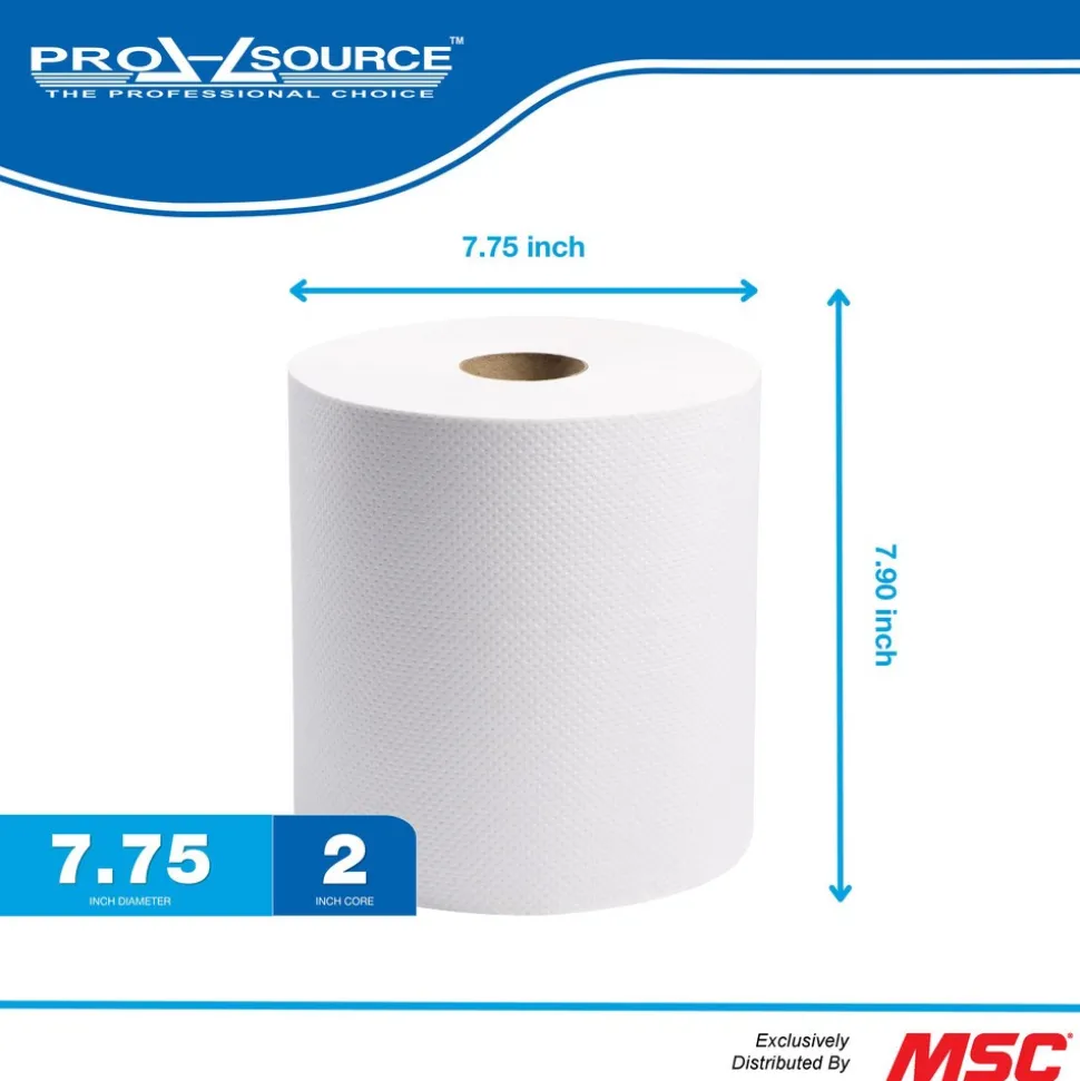 Paper Towels: Hard Roll, 6 Rolls per Case, Roll, 1 Ply, White, Recycled Fiber
