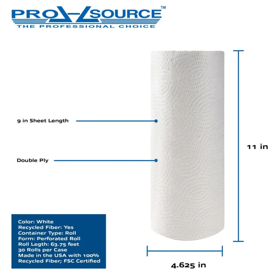 Paper Towels: Perforated Roll, 30 Rolls per Case, Roll, 2 Ply, White, Recycled Fiber